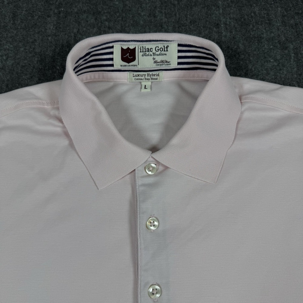 iliac Golf Men's Large Pink Polo Shirt Nissequogue Golf Club Luxury Hybrid